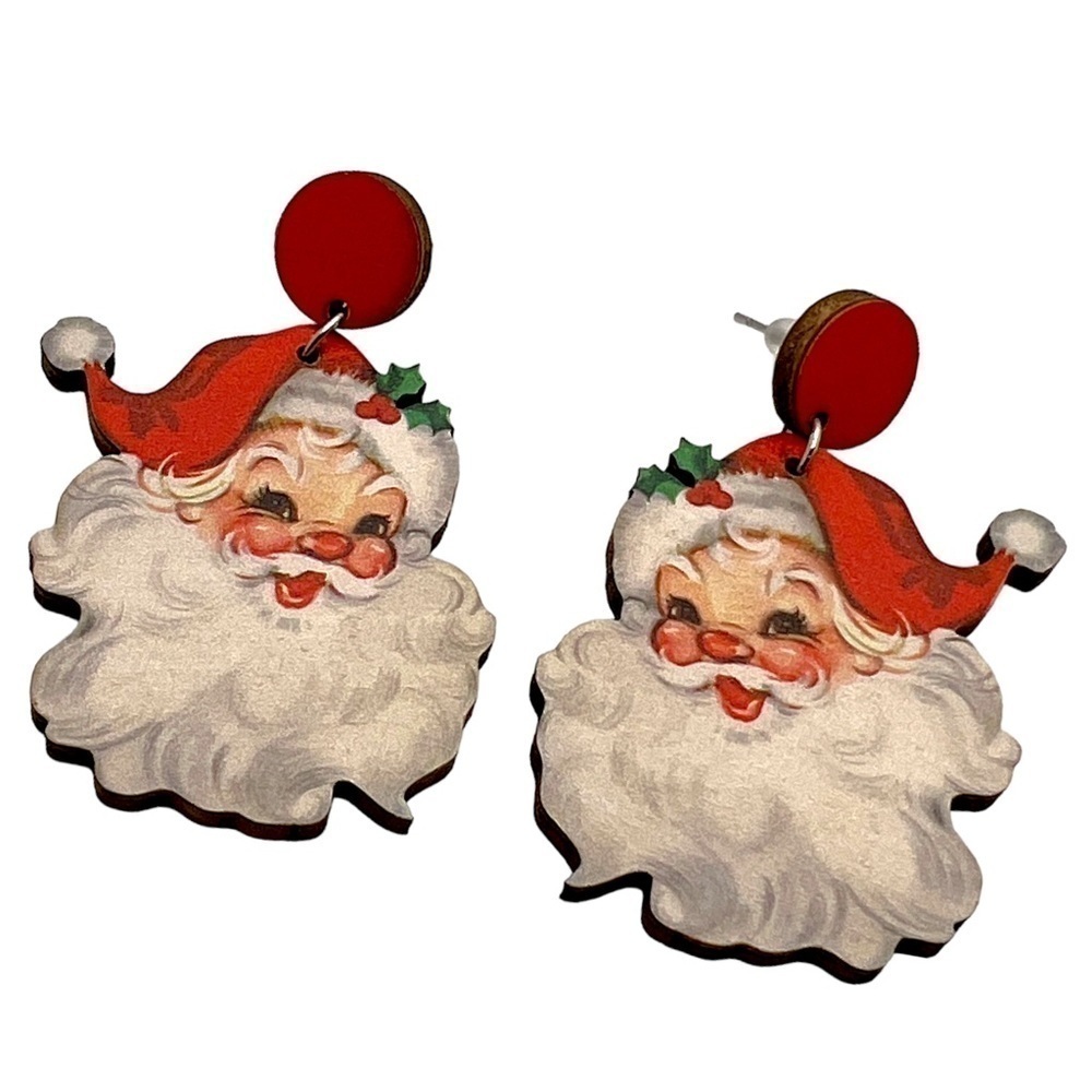 Vintage Santa Claus Festive Christmas Dangle Earrings